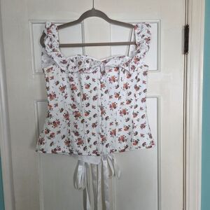 Corset Story White Floral Ruffled Off Shoulder Corset Top (UK 20, US 14)